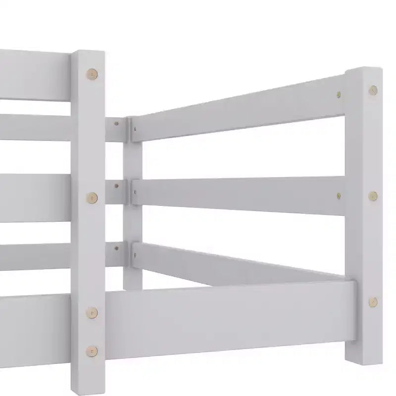 Okak Bed Frame Twin/Full Size,Modern Low Profile Toddler Bed with Safety Rails, Solid Wood Frame for Kids Bedroom