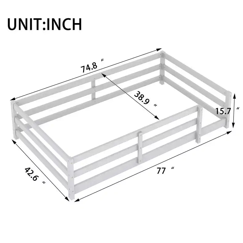 Okak Bed Frame Twin/Full Size,Modern Low Profile Toddler Bed with Safety Rails, Solid Wood Frame for Kids Bedroom