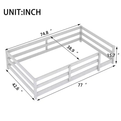 Okak Bed Frame Twin/Full Size,Modern Low Profile Toddler Bed with Safety Rails, Solid Wood Frame for Kids Bedroom