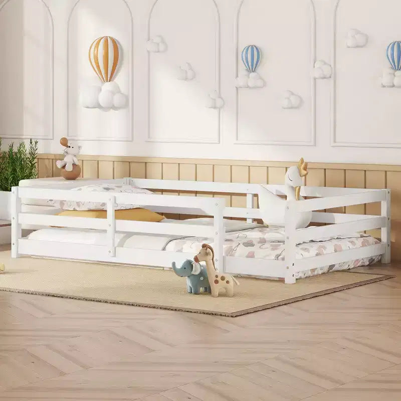 Okak Bed Frame Twin/Full Size,Modern Low Profile Toddler Bed with Safety Rails, Solid Wood Frame for Kids Bedroom