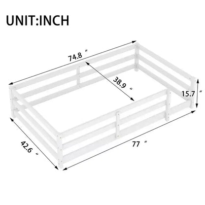 Okak Bed Frame Twin/Full Size,Modern Low Profile Toddler Bed with Safety Rails, Solid Wood Frame for Kids Bedroom