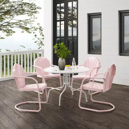 HomeStock Tulip 5Pc Outdoor Metal Dining Set with Dining Table & 4 Chairs