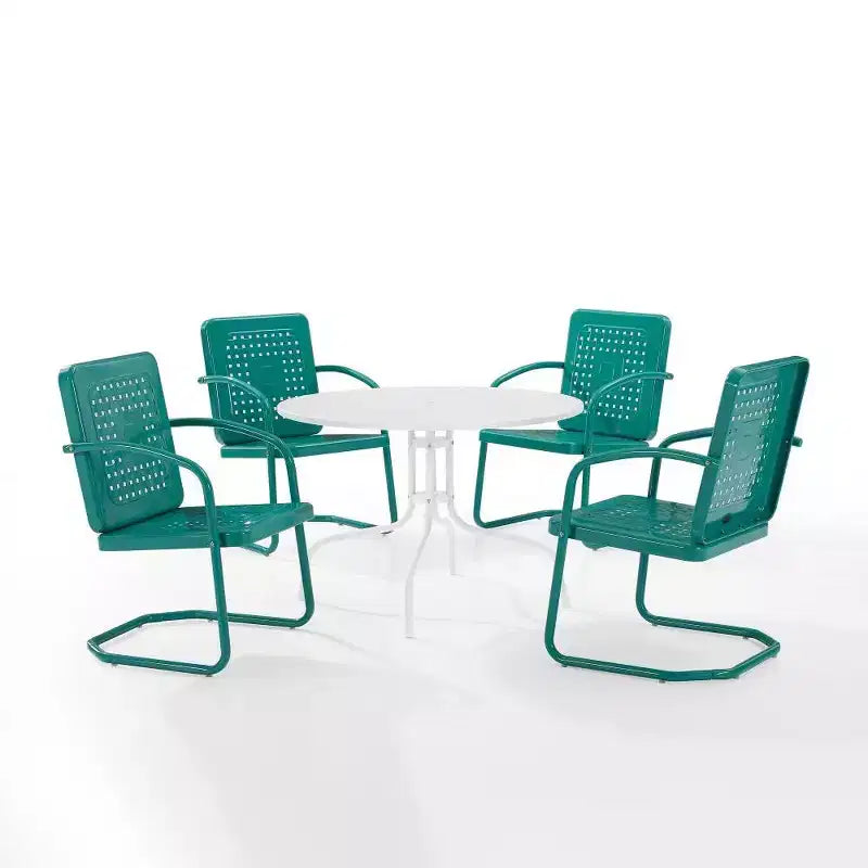HomeStock Bates – Ensemble repas extérieur 5 pièces en métal avec table à manger et 4 fauteuils