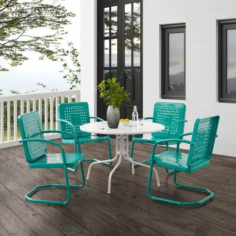 HomeStock Bates – Ensemble repas extérieur 5 pièces en métal avec table à manger et 4 fauteuils