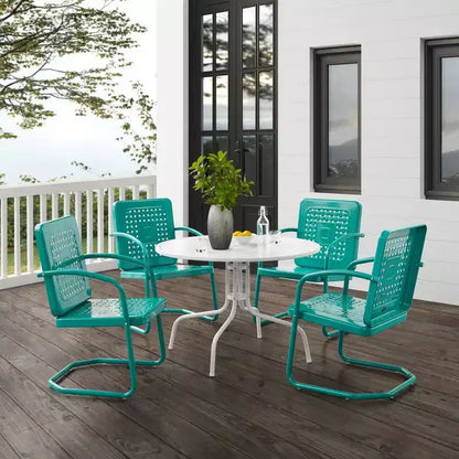 HomeStock Bates – Ensemble repas extérieur 5 pièces en métal avec table à manger et 4 fauteuils