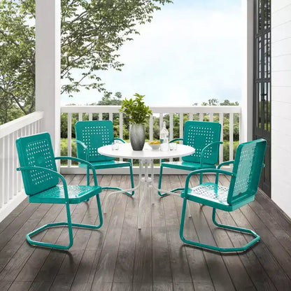HomeStock Bates – Ensemble repas extérieur 5 pièces en métal avec table à manger et 4 fauteuils