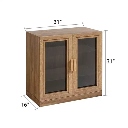 31x62x16 Wood Accent Cabinet, Storage Organizer with Adjustable Shelves and Glass Doors for Kitchen Bedroom Entryway Living Room Dinning Room