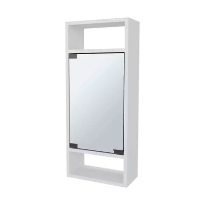 Armoire à pharmacie chic aspect pin avec porte miroir et rangement ouvert | Blanc