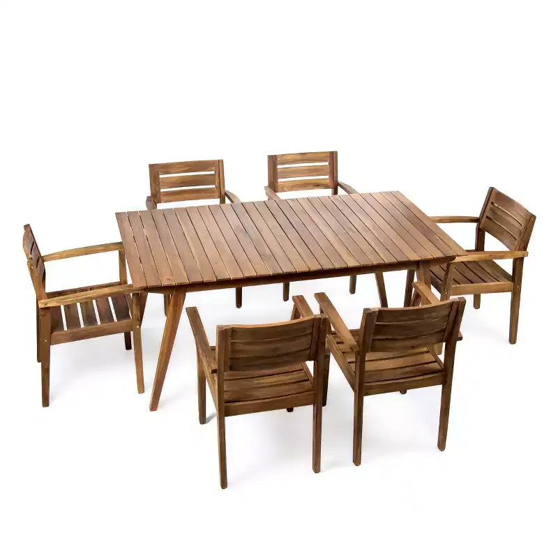 Christopher Knight Home Junaluska – Ensemble de salle à manger d'extérieur 7 pièces en bois d'acacia, teck