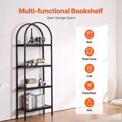 VEVOR Metal Bookshelf, 4-Tier Arched Industrial Bookshelf, Small Rustic Vintage Storage Bookcase with Open Shelves, Freestanding Display Shelving