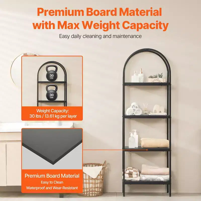 VEVOR Metal Bookshelf, 4-Tier Arched Industrial Bookshelf, Small Rustic Vintage Storage Bookcase with Open Shelves, Freestanding Display Shelving