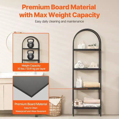 VEVOR Metal Bookshelf, 4-Tier Arched Industrial Bookshelf, Small Rustic Vintage Storage Bookcase with Open Shelves, Freestanding Display Shelving