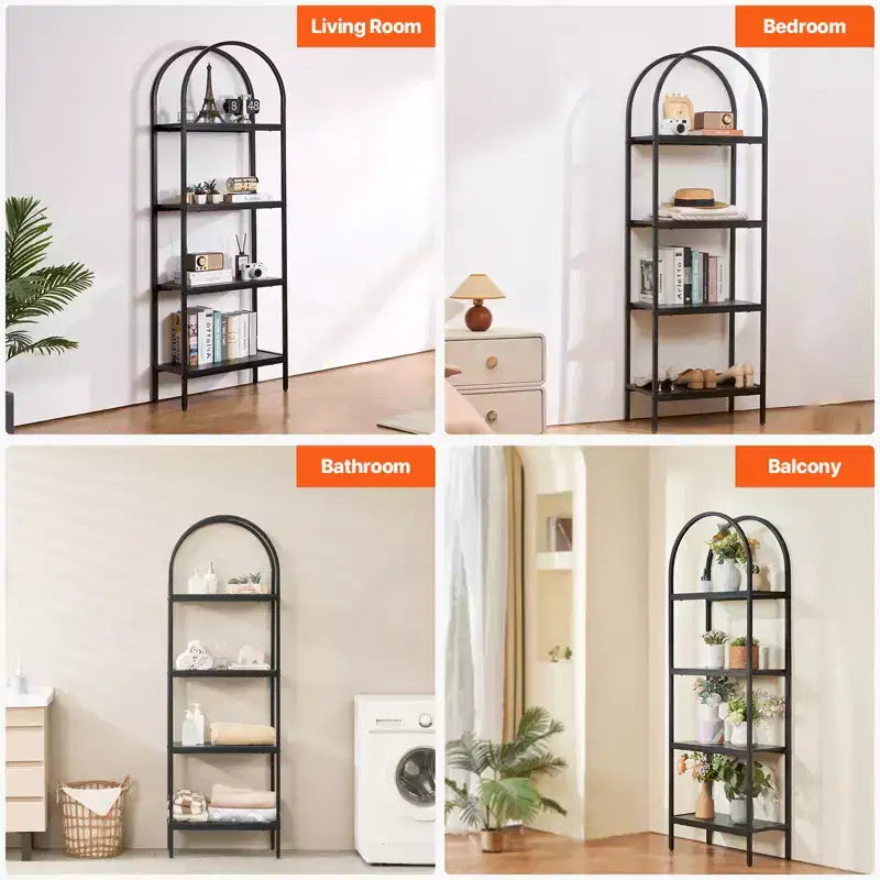 VEVOR Metal Bookshelf, 4-Tier Arched Industrial Bookshelf, Small Rustic Vintage Storage Bookcase with Open Shelves, Freestanding Display Shelving