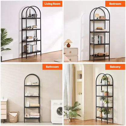 VEVOR Metal Bookshelf, 4-Tier Arched Industrial Bookshelf, Small Rustic Vintage Storage Bookcase with Open Shelves, Freestanding Display Shelving