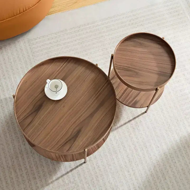 Okak 2 tier Round Nesting Coffee Table Set of 2, Modern End Side Tables for Living Room/Office, Space-Saving Balcony Yard