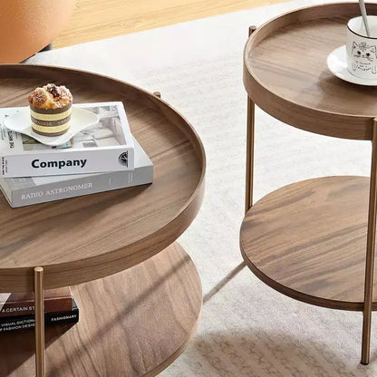 Okak 2 tier Round Nesting Coffee Table Set of 2, Modern End Side Tables for Living Room/Office, Space-Saving Balcony Yard