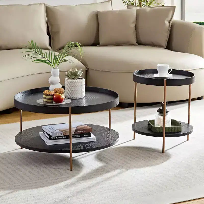 Okak 2 tier Round Nesting Coffee Table Set of 2, Modern End Side Tables for Living Room/Office, Space-Saving Balcony Yard
