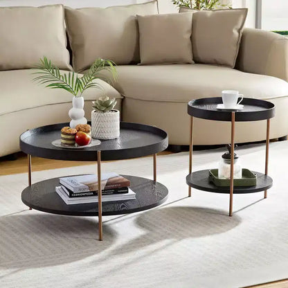 Okak 2 tier Round Nesting Coffee Table Set of 2, Modern End Side Tables for Living Room/Office, Space-Saving Balcony Yard