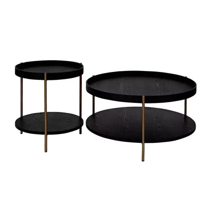Okak 2 tier Round Nesting Coffee Table Set of 2, Modern End Side Tables for Living Room/Office, Space-Saving Balcony Yard