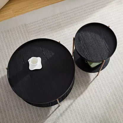 Okak 2 tier Round Nesting Coffee Table Set of 2, Modern End Side Tables for Living Room/Office, Space-Saving Balcony Yard
