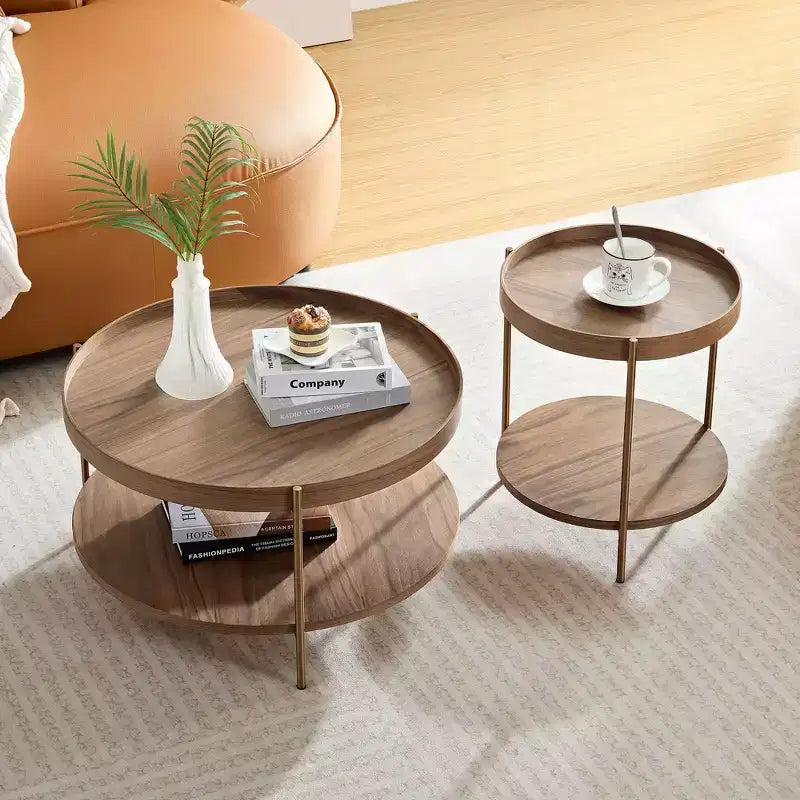 Okak 2 tier Round Nesting Coffee Table Set of 2, Modern End Side Tables for Living Room/Office, Space-Saving Balcony Yard