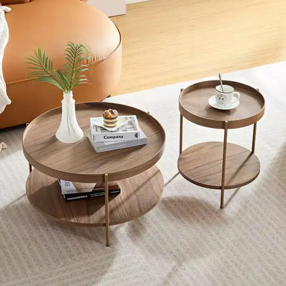 Okak 2 tier Round Nesting Coffee Table Set of 2, Modern End Side Tables for Living Room/Office, Space-Saving Balcony Yard