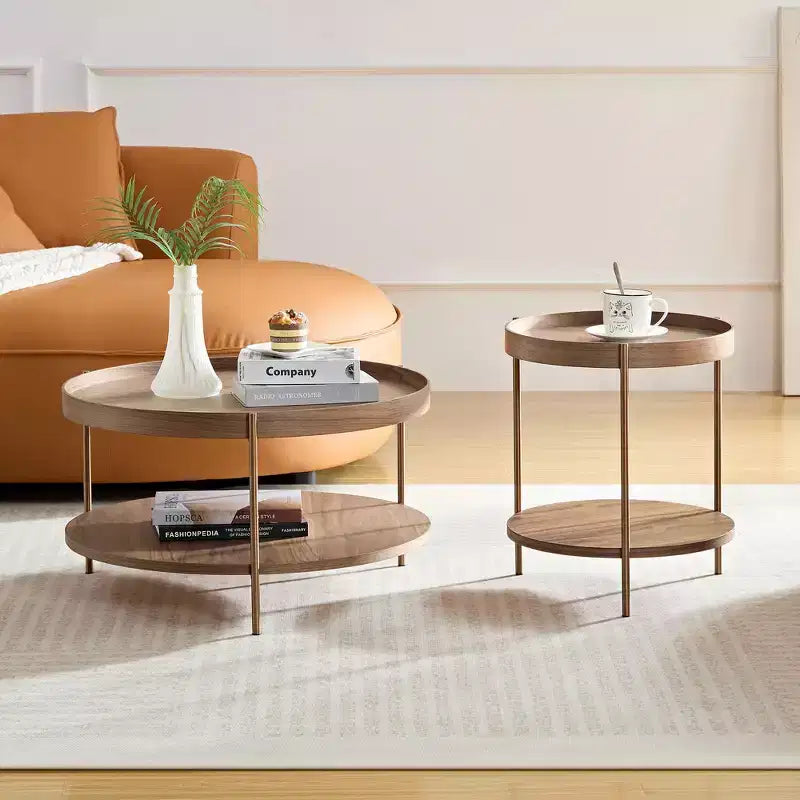 Okak 2 tier Round Nesting Coffee Table Set of 2, Modern End Side Tables for Living Room/Office, Space-Saving Balcony Yard