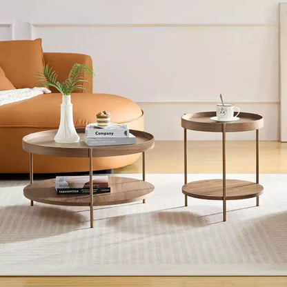 Okak 2 tier Round Nesting Coffee Table Set of 2, Modern End Side Tables for Living Room/Office, Space-Saving Balcony Yard