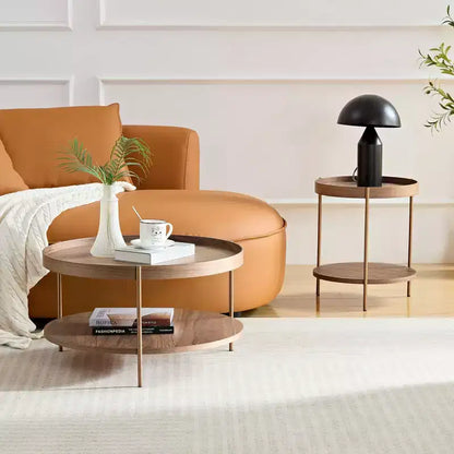 Okak 2 tier Round Nesting Coffee Table Set of 2, Modern End Side Tables for Living Room/Office, Space-Saving Balcony Yard