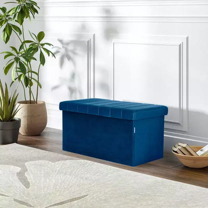 Ottoman de rangement d'appoint en velours bleu Seville Classics