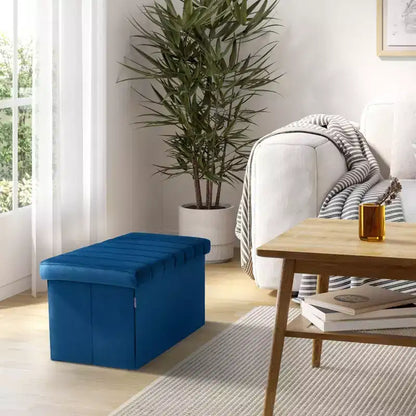 Ottoman de rangement d'appoint en velours bleu Seville Classics