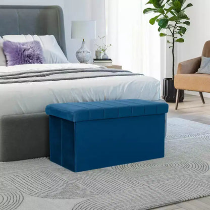 Ottoman de rangement d'appoint en velours bleu Seville Classics