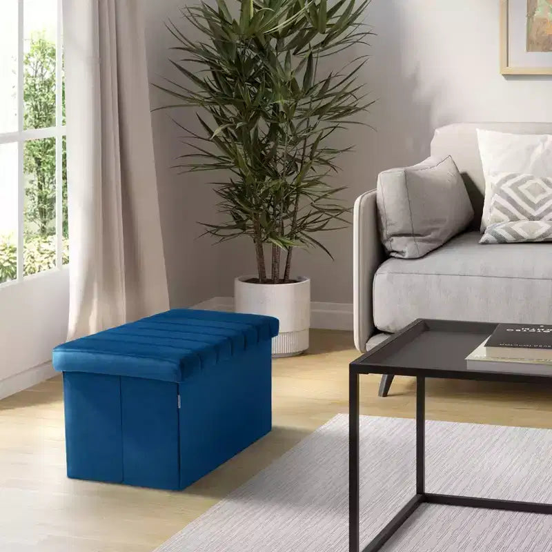 Ottoman de rangement d'appoint en velours bleu Seville Classics