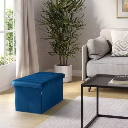 Ottoman de rangement d'appoint en velours bleu Seville Classics