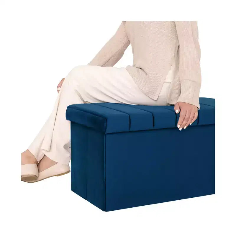 Ottoman de rangement d'appoint en velours bleu Seville Classics