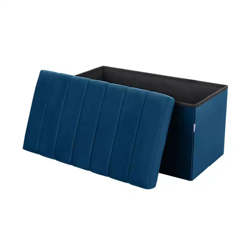 Ottoman de rangement d'appoint en velours bleu Seville Classics