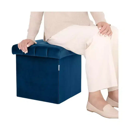 Ottoman de rangement d'appoint en velours bleu Seville Classics