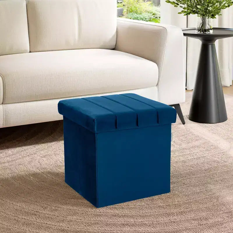 Ottoman de rangement d'appoint en velours bleu Seville Classics