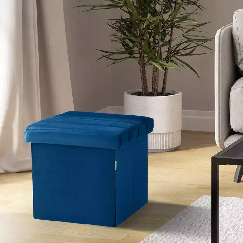 Ottoman de rangement d'appoint en velours bleu Seville Classics