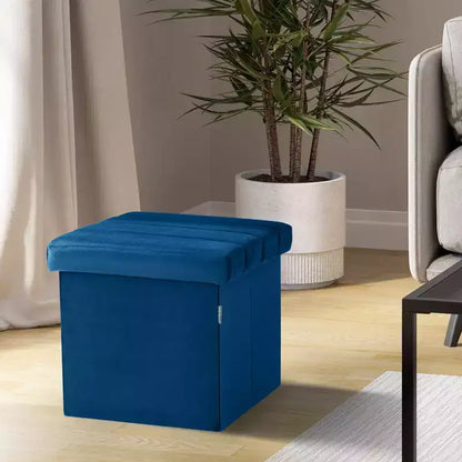 Ottoman de rangement d'appoint en velours bleu Seville Classics