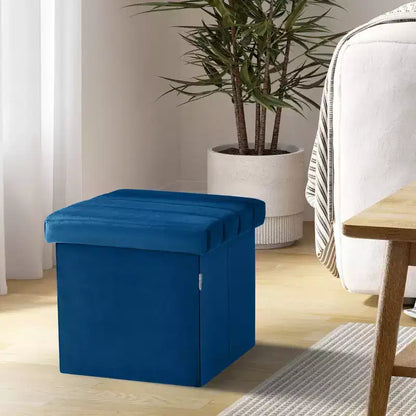 Ottoman de rangement d'appoint en velours bleu Seville Classics