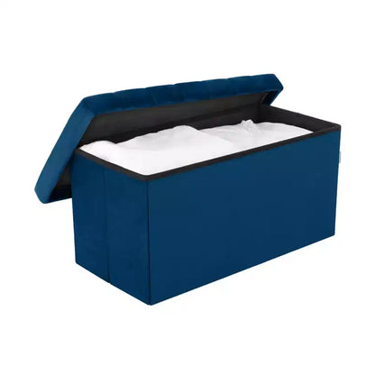 Ottoman de rangement d'appoint en velours bleu Seville Classics