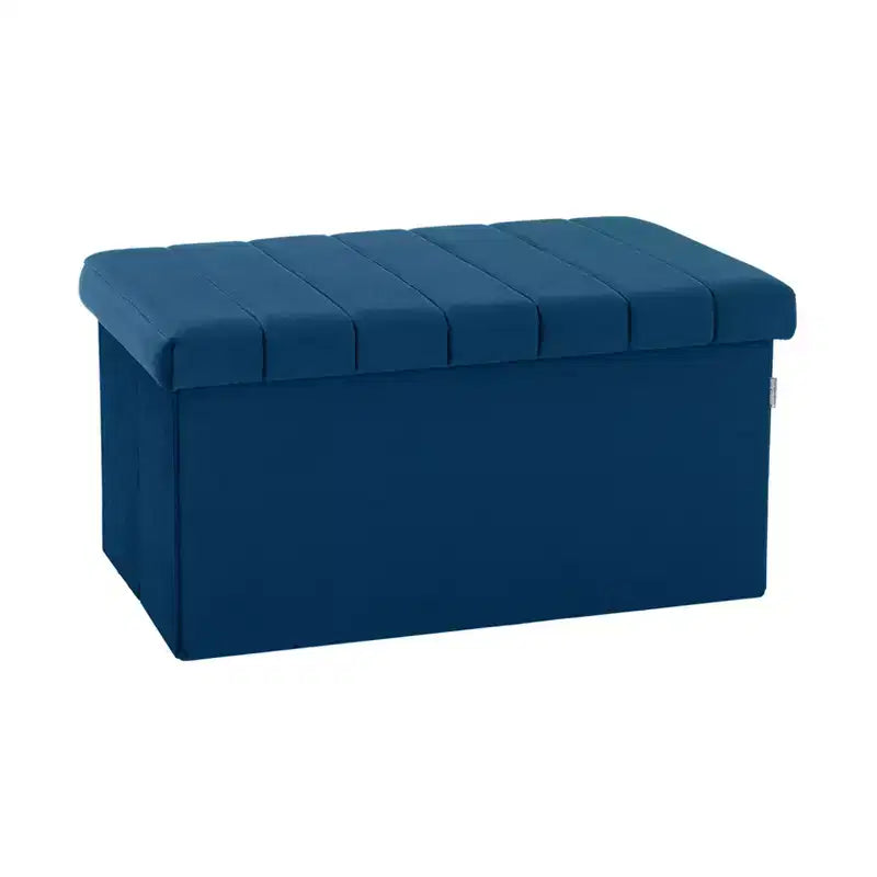 Ottoman de rangement d'appoint en velours bleu Seville Classics
