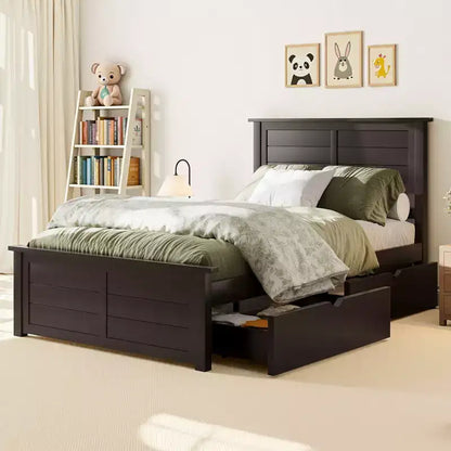 AMERLIFE Bed Frame with Headboard, Platform Beds with 4 Storage Drawers