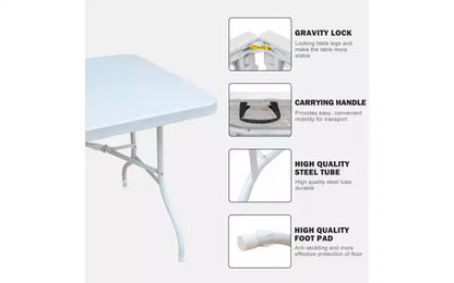 Table pliante 180 cm, table en plastique portable très résistante avec poignée