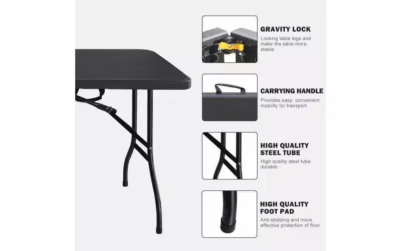 Table pliante 180 cm, table en plastique portable très résistante avec poignée