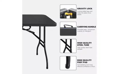 Table pliante 180 cm, table en plastique portable très résistante avec poignée