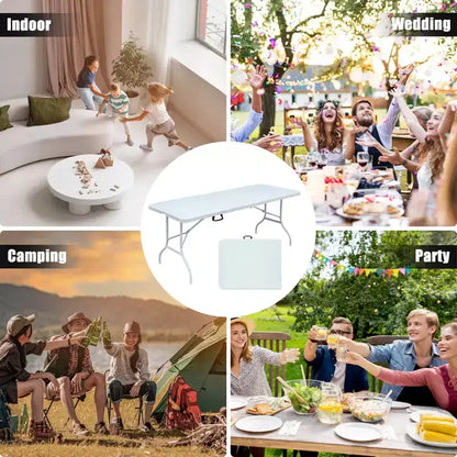 Table pliante 180 cm, table en plastique portable très résistante avec poignée