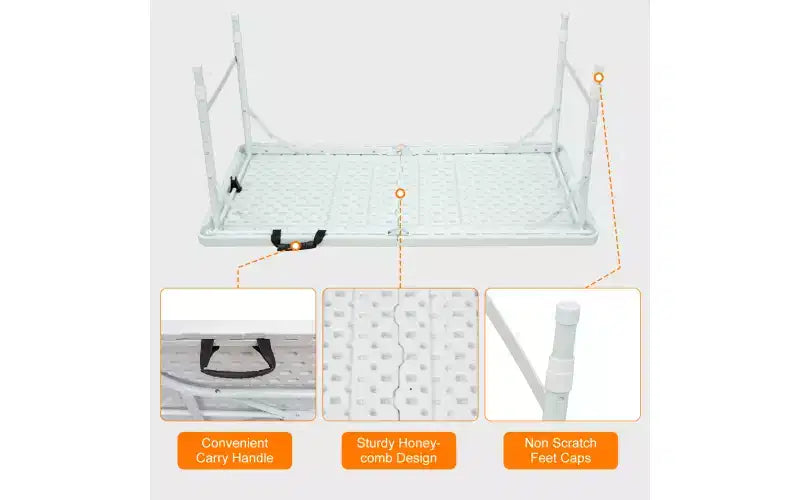 Table pliante de 1,20 m, table en plastique robuste et portable avec poignée,