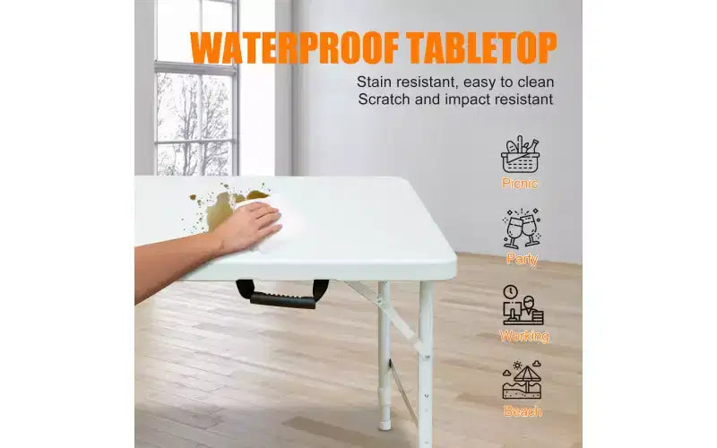 Table pliante de 1,20 m, table en plastique robuste et portable avec poignée,